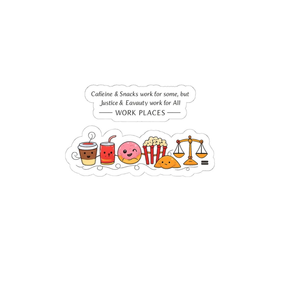 JUSTICE SNACKS ON Coffee. Office Humor Kiss-Cut Stickers | meeting memes, snack culture