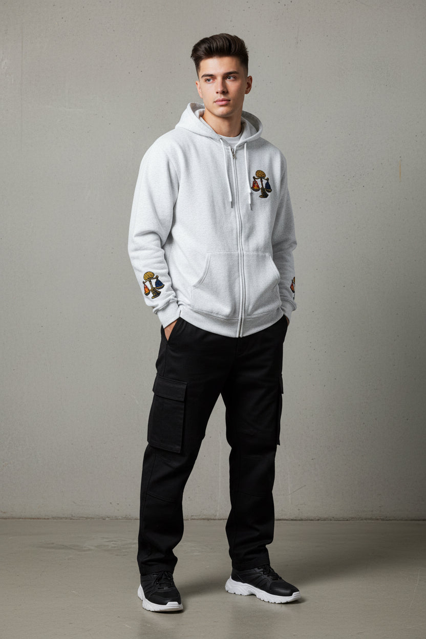 Three Strikes Embroidered Zip Hoodie — Know Your Rights | Mens Rea Clothing Justice