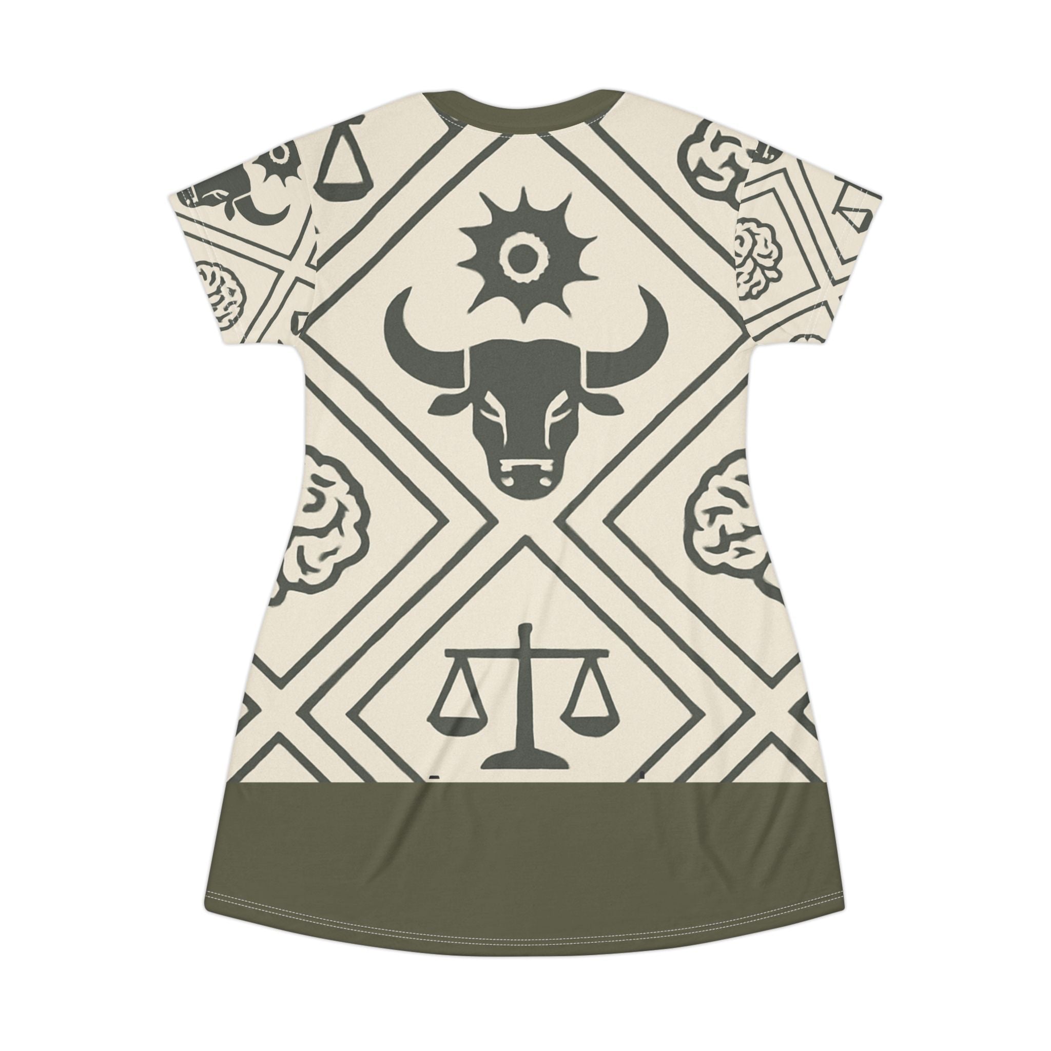 Justice Emblematic fitted T-Shirt Dress — Neutral Beige & Brown Pattern