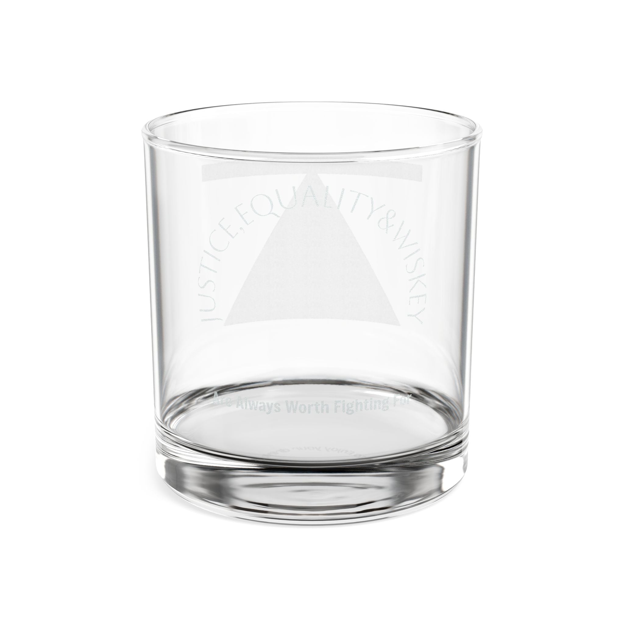 Engraved ‘Justice to the Whiskey Glass’ 10.5oz — Minimal Triangle Design, Lawyer Gift, Bar Gift