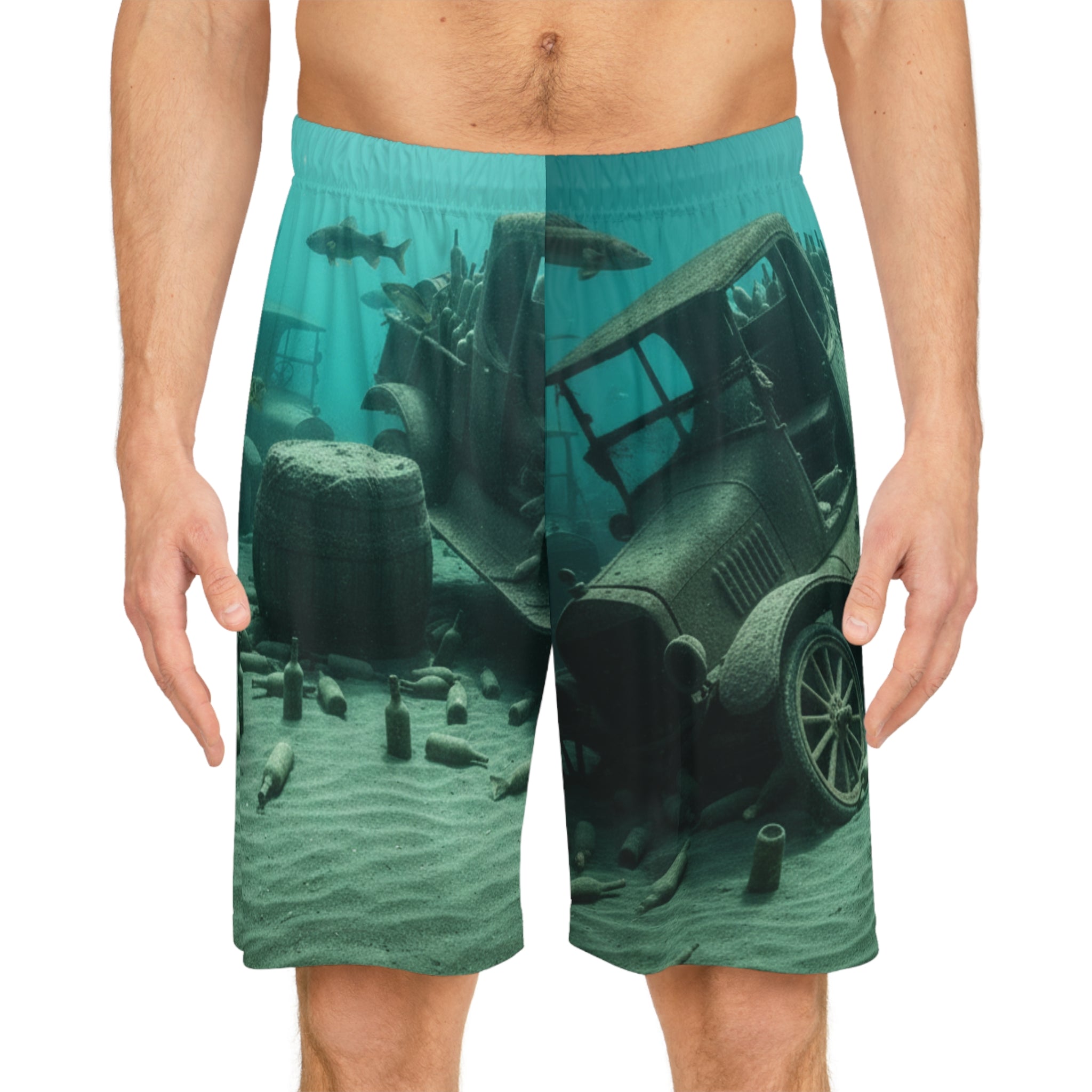 Wreck of Prohibition Basketball Shorts — Sunken Car AOP Athletic Shorts