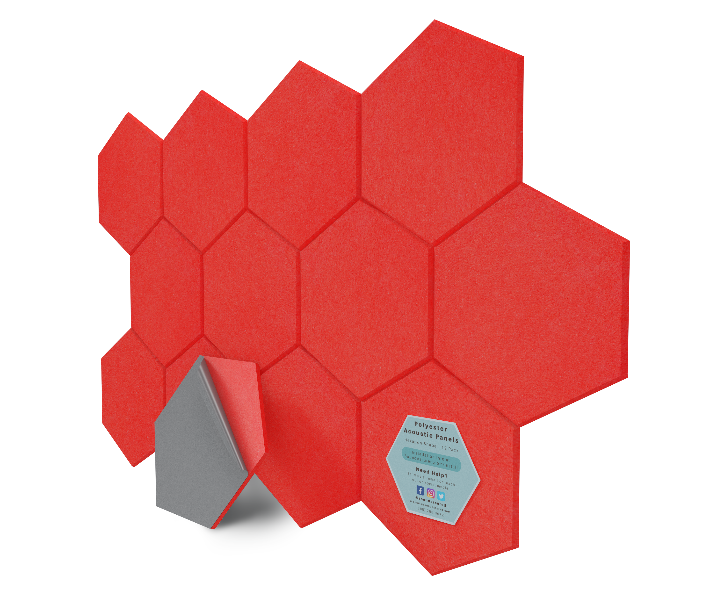 Hexagon Polyester Acoustic Panels - 12 Pack | Eco-Friendly Sound Absorption | Easy Peel & Stick Installation